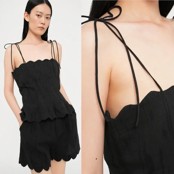 Hofmann Copenhagen Yara Linen Scalloped Blouse Black NWT Size 40 Medium - Picture 3 of 15